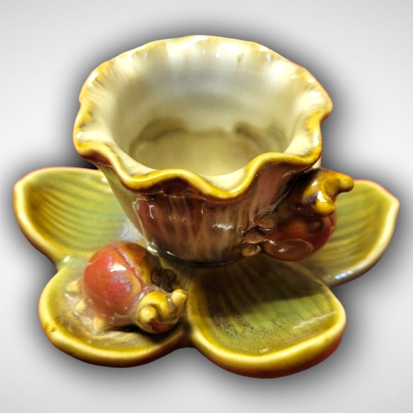 Vtg Ceramic Candle Holder| 2 Ladybugs On A Lotus Flower Pre 2000 - Picture 1 of 6